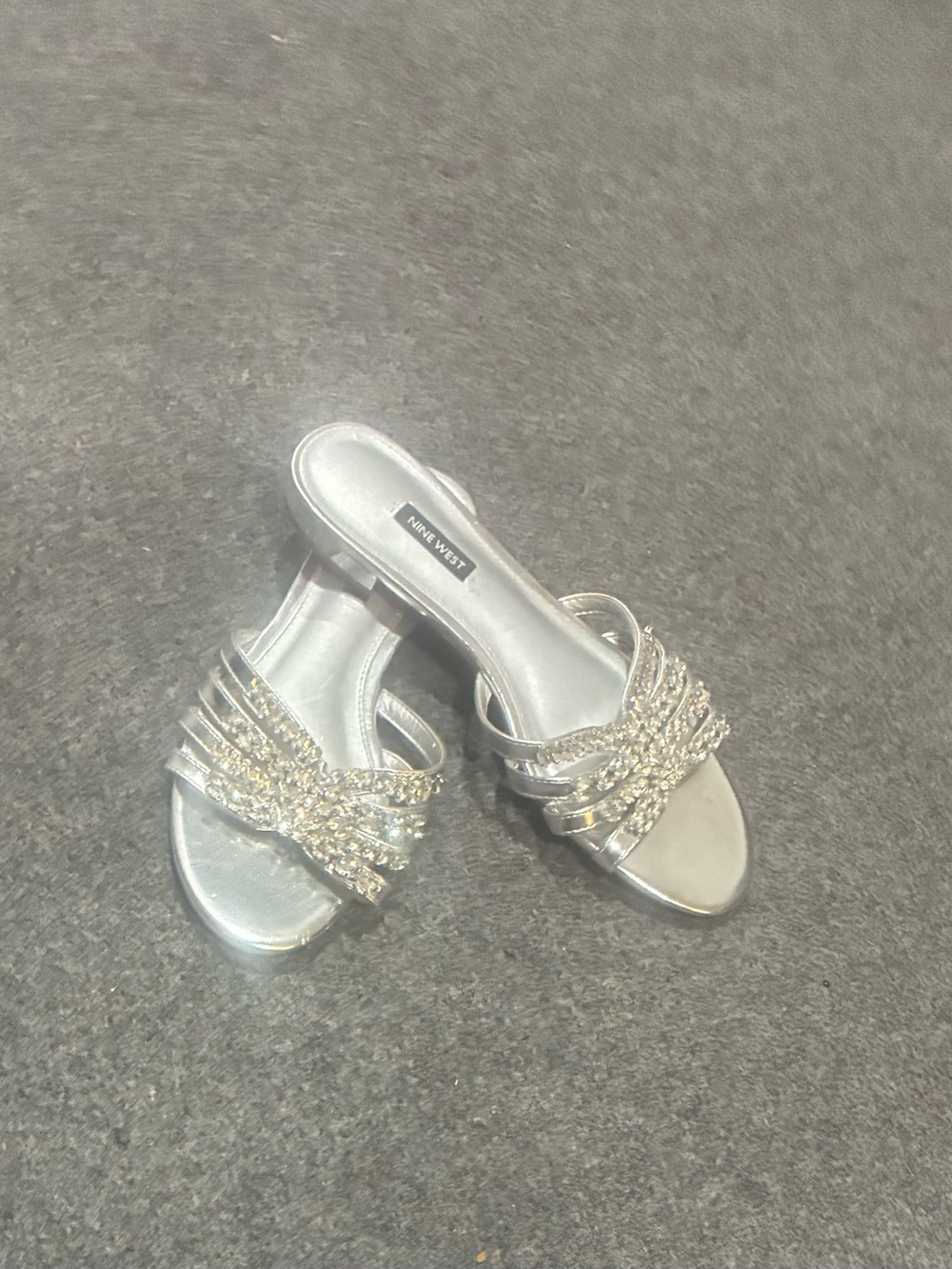 Nine West Silver Crystal-Strap Slide Mules